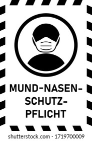 Mund-Nasen-Schutz-Gedicht ("Gesichtsmaske muss getragen werden" in deutscher Sprache) Instruction Sign. Vektorbild.