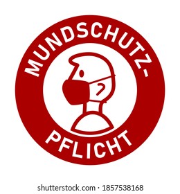 Mundschutzpflicht ("Face Covering Required" in German) Round Badge Sticker Icon with Text. Vector Image.