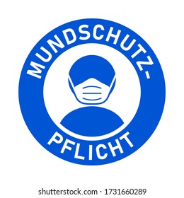 Mundschutzpflicht ("Face Mask Must Be Worn" in German) Round Badge Sticker Icon with Text. Vector Image.