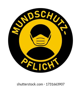 Mundschutzpflicht ("Face Mask Must Be Worn" in German) Round Badge Sticker Icon with Text. Vector Image.