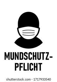 Mundschutz-Pflicht ("Uso obligatorio de la máscara facial" en alemán) Icono de instrucción. Imagen vectorial.