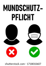 Mundschutzpflicht ("Wearing a Face Mask is Obligatory" in German) Icon. Vector Image.