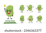 Mung bean cartoon with many expressions. different bean activity vector illustration flat design. smart mungbean for children story book.