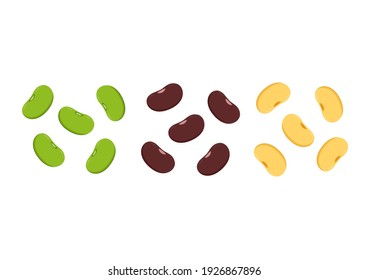 Mung bean, Kidney bean and Soy bean on white background.