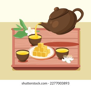 Mung bean pastry with tea pot