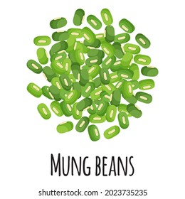 Mung beans for template farmer market design, label and packing. Natural energy protein organic super food. Vector cartoon isolated illustration.