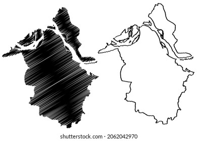 Munger district (Bihar State, division, Republic of India) map vector illustration, scribble sketch Munger map