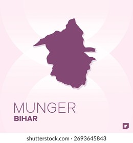MUNGER District Map, Bihar, India – Editable Vector Outline.