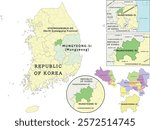 Mungyeong-si (Mungyeong) location on Gyeongsangbuk-do (North Gyeongsang Province) and Republic of Korea (South Korea) map. Clored. Vectored