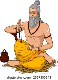 Muni Thapassu Illustration, Rishi Muni Maditation Pose, Cartoon Rishi Vector