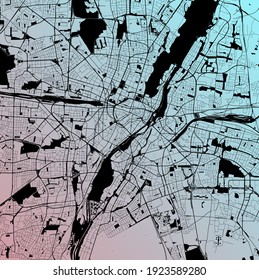 Munich - München, Bayern, Germany (DEU) - Urban vector city map with parks, rail and roads, highways, minimalist town plan design poster, city center, downtown, transit network, gradient blueprint