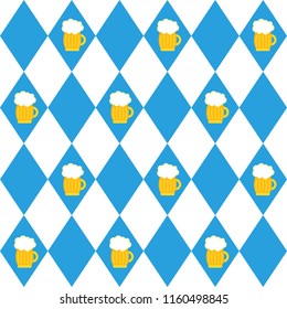 Munich beer festival flags and glass of beer seamless pattern. Oktoberfet background, vector illustration