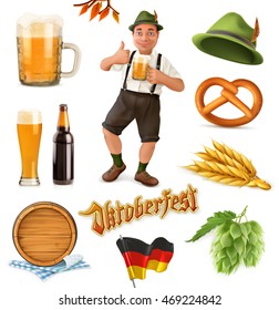 Munich Beer Festival Oktoberfest. Funny cartoon characters and objects.