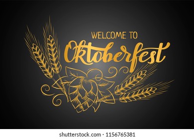 Munich Beer Festival Oktoberfest handwritten text with flat style mugs of beer. Poster, banner, logo, website, printing for beer party. Oktoberfest holiday typography banner