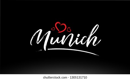 munich city hand written text with red heart suitable for logo or typography design