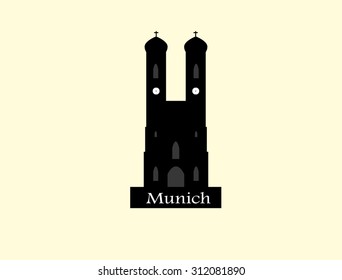 Munich city label. Munich Cathedral, Liebfrauenkirche in Munich.