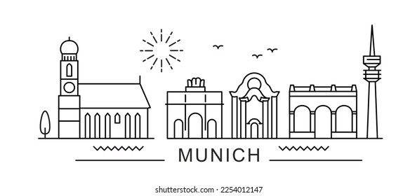 Munich City Line View. Poster print minimal design. Germany