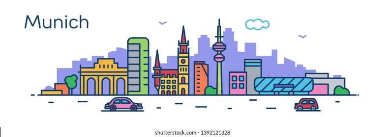 Munich city. Modern flat line style. Vector illustration. Concept for presentation, banner, cards, web page

