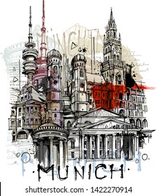 Munich City Sketch isolated on white background. Only one layer inside.