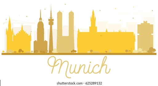 Munich City skyline golden silhouette. Simple flat concept for tourism presentation, banner, placard or web site. Business travel concept. Cityscape with landmarks