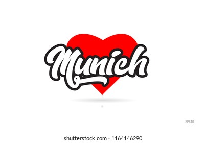 munich city text design with red heart typographic icon design suitable for touristic promotion