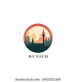 Munich cityscape, gradient vector badge, flat skyline logo, icon. Germany city round emblem idea with landmarks and building silhouettes. Isolated graphic