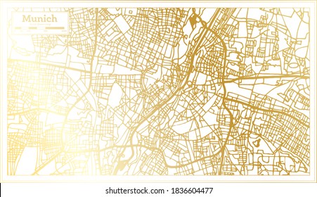 Munich Germany City Map in Retro Style in Golden Color. Outline Map. Vector Illustration.