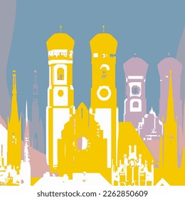 Munich Germany City Skyline In Illustrative Modern Style. Handmade vector art.