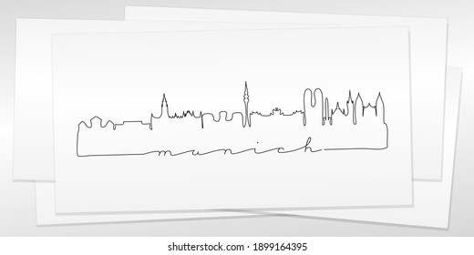 Munich, Germany Doodle Skyline Hand Drawn. City One Line Art Illustration Landmark. Minimalistic Sketch Pen Background.