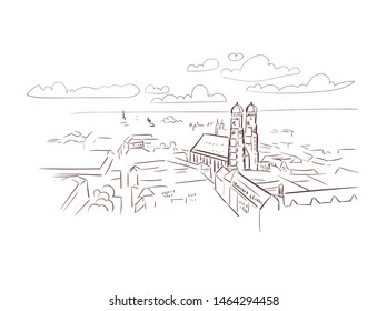 Munich Germany Europe vector sketch city illustration line art