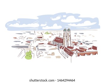 Munich Germany Europe vector sketch city illustration line art