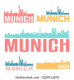 Munich Germany Flat Icon Skyline Vector Silhouette Design Set