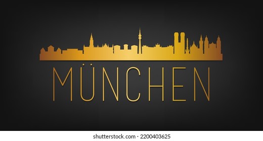 Munich, Germany Gold Skyline City Silhouette Vector. Golden Design Luxury Style Icon Symbols. Travel and Tourism Famous Buildings.