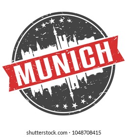 Munich Germany Round Travel Stamp Icon Skyline City Design. Seal Badge vector illustration.