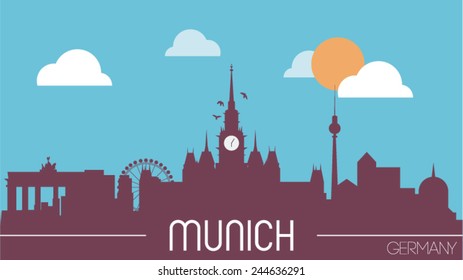 Munich Germany skyline silhouette flat design vector illustration