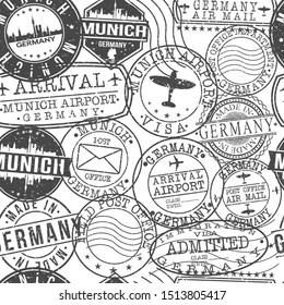 Munich Germany Stamps. City Stamp Vector Art. Postal Passport Travel. Design Set Pattern.