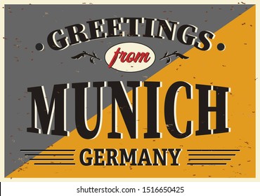 Munich Germany travel souvenir sign template. Greetings from Munich. Welcome to Munich.