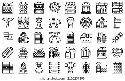 Munich icons set outline vector. City building. Skyline architecture