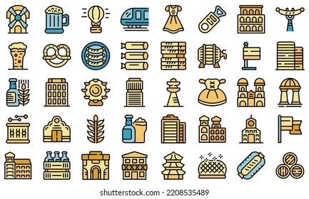 Munich icons set outline vector. City building. Skyline architecture thin line color flat on white