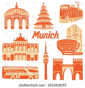 munich landmark in flat design style