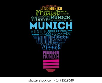 Munich light bulb word cloud, travel concept background