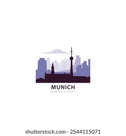 Munich logo with skyline, cityscape retro vector icon. Germany city horizon, facade, travel logotype