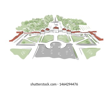 Munich Nymphenburg Palace Germany Europe vector sketch city illustration line art