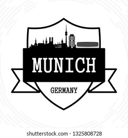 Munich skyline - black and white vector illustration