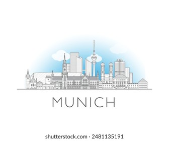 Munich skyline cityscape line art style vector illustration