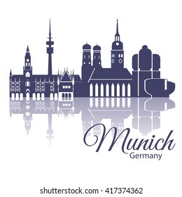 Munich skyline, detailed silhouette. Trendy vector illustration, flat style. Stylish colorful Munich landmarks. The concept for a web banner