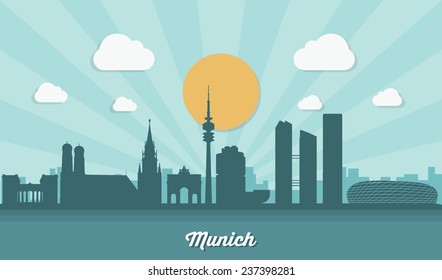 Munich skyline - flat design - vector illustration