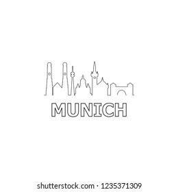 München Skyline und Wahrzeichen Silhouette schwarze Vektorillustration Symbol. Münchner Panorama. Deutschland