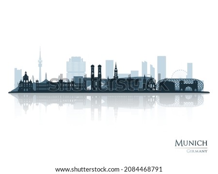 Munich skyline silhouette with reflection. Landscape Munich, Germany. Vector illustration.