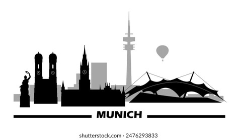 Afiche de viaje del horizonte de Munich. Ilustración vectorial gráfica